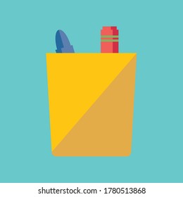 Simple flat design Yellow Mug with Crayons vector graphic