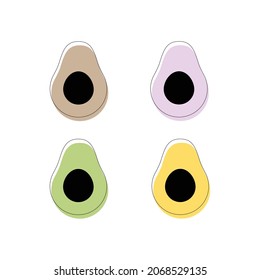 Simple flat designs of avocado fruit with different colors vector. Hand drawn illustrations of avocado fruit in different colors