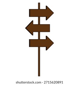 Ilustração simples de poste de sinalização de seta direcional plana para navegação e orientação