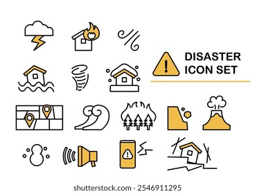 Conjunto de ícones de desastres simples e plano