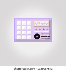 Simple flat dj turntables illustration, grayscale on white background