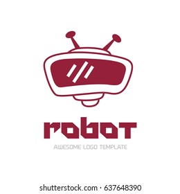 Simple flat droid robot logo vector. Robot cute professional logo vector mascot