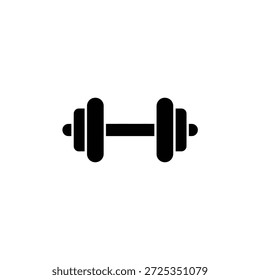 Icono plano simple de la mancuerna en un fondo blanco. Concepto de levantamiento de pesas y fitness representado en estilo minimalista para proyectos deportivos y de entrenamiento.