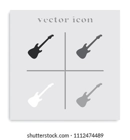 Simple flat electric guitar black and white vector icon.