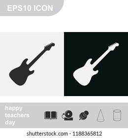 Simple flat electric guitar black and white vector icon.