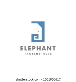 simple flat elephant head face in square geometric logo icon vector template