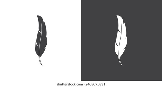 Simple plano del icono de plumas, ilustración de la pluma vectora sobre fondo blanco y negro.