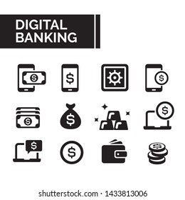 Simple flat filled basic icon elements set of digital banking activities