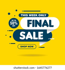 Simple Flat Final Sale Sign Shape Banner on Yellow Background Design, Discount Banner Template Vector for advertising, social media, web banner