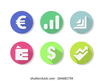 Simple Flat Financial Icons On Soft Corporate Colors and White Background
