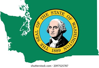 Simple flat flag administrative map of the Federal State of Washington, USA