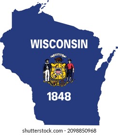 Simple flat flag administrative map of the Federal State of Wisconsin, USA
