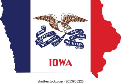 Simple flat flag map of the Federal State of Iowa, USA