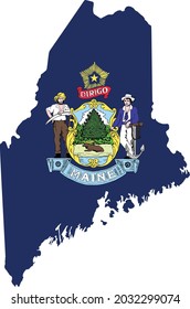 Simple flat flag map of the Federal State of Maine, USA