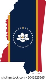 Simple flat flag map of the Federal State of Mississippi, USA