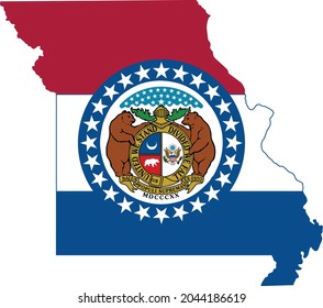 Simple flat flag map of the Federal State of Missouri, USA