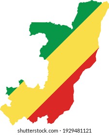 Simple flat flag of the Republic of the Congo cropped inside its map