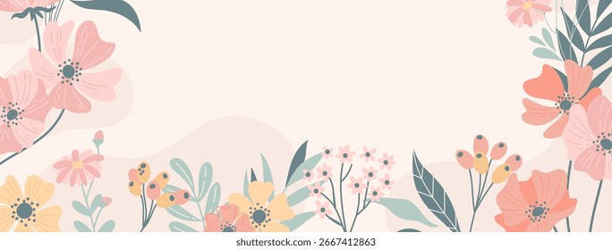 Simple flat floral background with modern botanical design elements