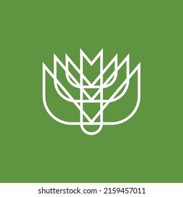 Simple and flat flower line art logo within green background. Logo for product, brand, event, company, organization, movement, environment, and ecosystem.