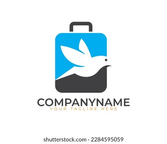 simple flat flying bird and suitcase as travel logo