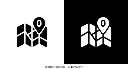 Mapa plegado plano simple con el ícono del número cero del Pin de la Locación