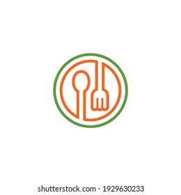 simple flat food fork and spoon icon logo