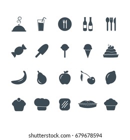 Simple flat food icons set. Vector graphic design elements for menus and restaurants.