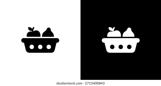 Simples cesta de frutas plana com maçãs e peras ícone ilustração