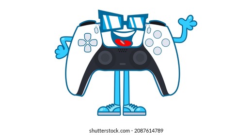 Simple Flat Gamepad Controller Cartoon Mascot Characters Vector Illustration