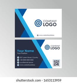 Simple flat geometric blue and black business card design, professional name card template vector	