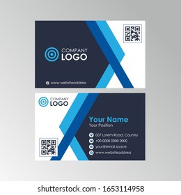 Simple flat geometric blue and black business card design, professional name card template vector	
