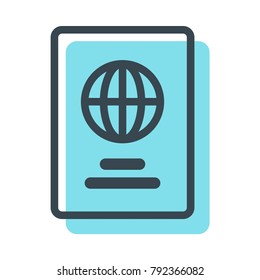 Simple flat geometric blue Passport icon vector illustration on white background for travel or emigration or an independent co-educational boarding and day school documents 