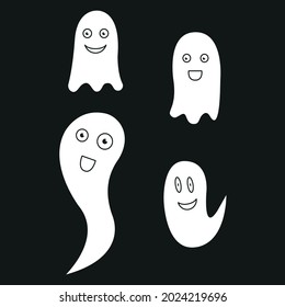 Simple flat ghost illustration. Halloween vector icons set. Cute cartoon characters. Big set of halloween ghosts logos. 