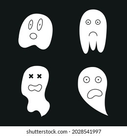 Simple flat ghost illustration. Halloween vector icons set. Cute cartoon characters. Big set of halloween ghosts logos. 