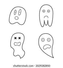 Simple ilustración de fantasma plano. Juego de iconos vectoriales de Halloween. Personajes de dibujos animados. Gran conjunto de logos de fantasmas de Halloween. 