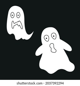 Simple flat ghost illustration. Halloween vector icons set. Cute cartoon characters. Big set of halloween ghosts logos. 