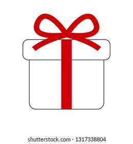 Simple flat gift box isolated on white background. Template illustration. Red bow and ribbon. 