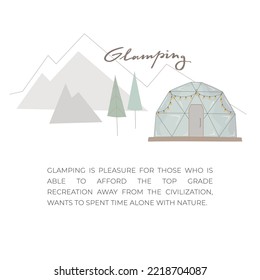 Simple flat glamping bubble house. Recreation in wild nature with facilities.