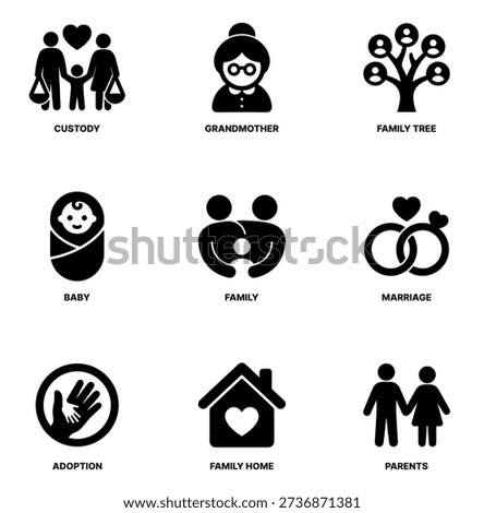 Simple Flat Glyph Family and Relationship Icon Set Illustration Template