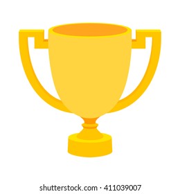 Simple flat gold cup winner with two handles on a white background. Vector cup isolate. Vector Icon prize winner of the competition. Subject athletic pride. Stock vector