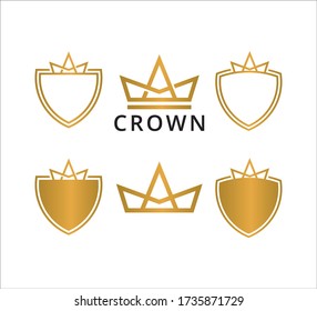 simple flat golden crown, symbol of luxury high quality, icon and logo for jewelry maker, luxurious watch, vector graphic design template set