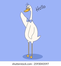 Simple flat Goose vector illustration. Adorable Gander isolated blue background. Hello vector card postcard placard cover template design. Weird Goose t-shirt print. EPS 10