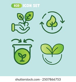 simple flat gradient green eco icon set illustration.