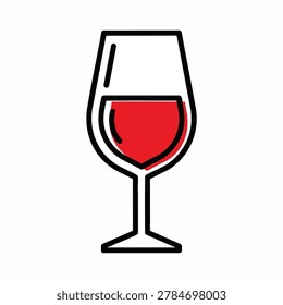 A simple flat graphic design of a glass filled with red wine isolated on a white background