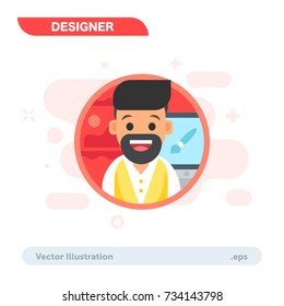 Simple Flat Graphic Designer Character Vector Illustration