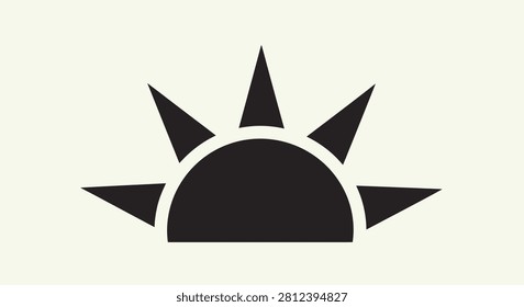 A simple flat graphic icon representing a sunrise or sunset with a semi circle and pointed rays