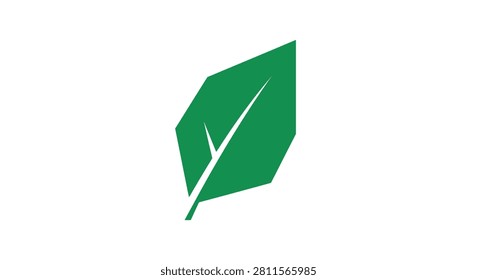 A simple flat graphic illustration of a stylized green leaf representing nature and eco friendly concepts