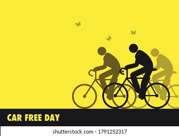 Simple flat graphic vector illustration of men figure riding bicycle, illustration for World Car Free Day awareness