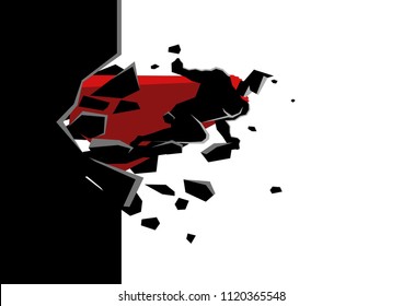 Simple Flat Graphic Vector Of A Superhero Break Through Concrete Wall