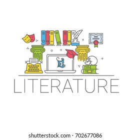 Simple flat graphics.The subject is literature.Vector illustration.